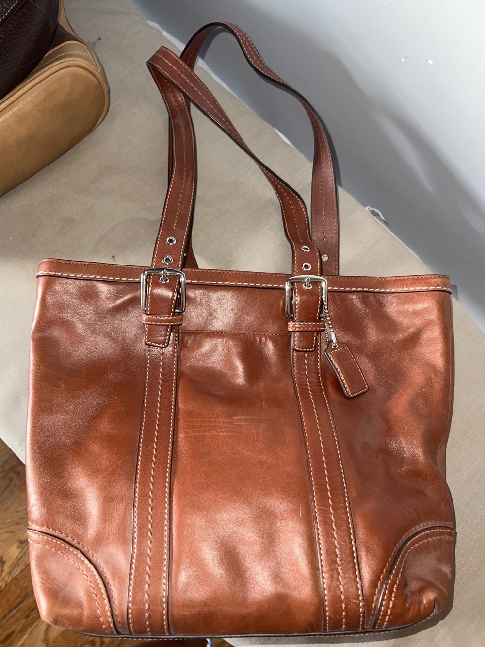 Coach Cognac Leather Tote with Double Straps